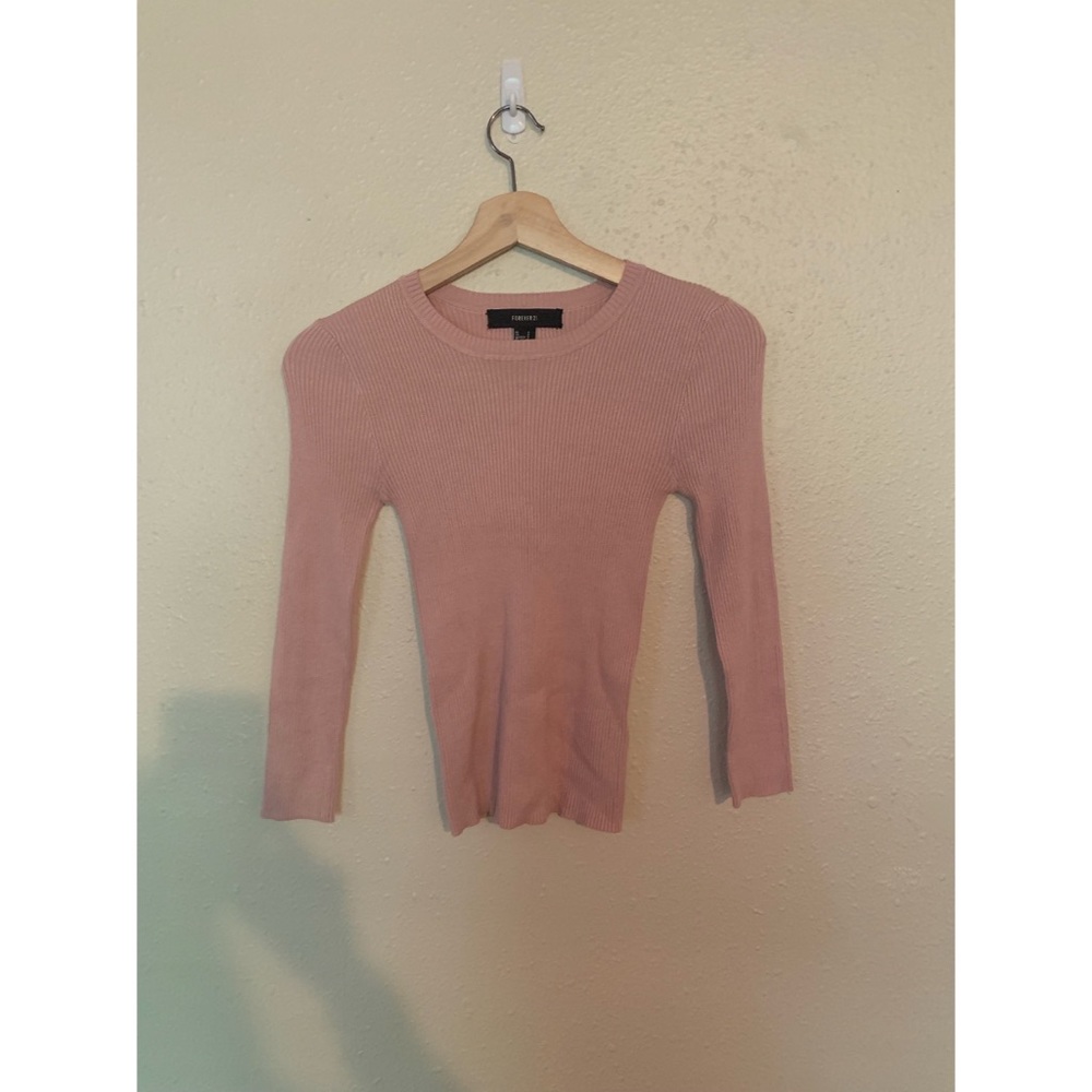 Forever 21 Cropped 3/4 Sleeve Crew Neck Sweater